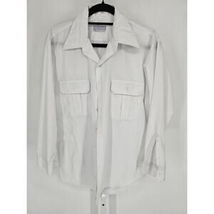 Creighton Mens Sz L Long Sleeve Button Up Dress Shirt Solid White Military